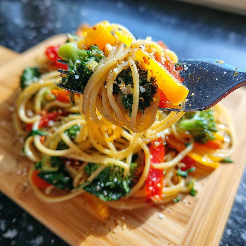 Mittagessen mit Nudeln und Gemüse