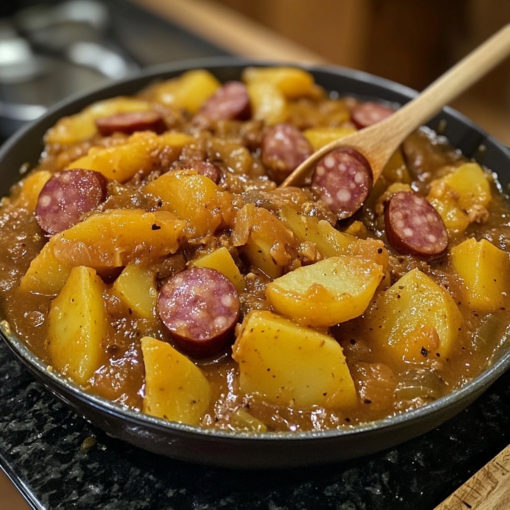 Kartoffelgulasch mit Würstchen