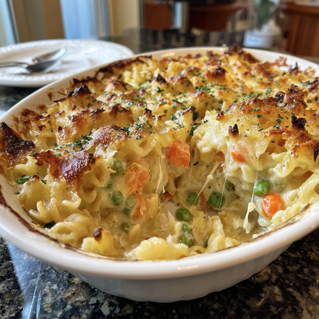 Nudelauflauf mit Erbsen und Karotten