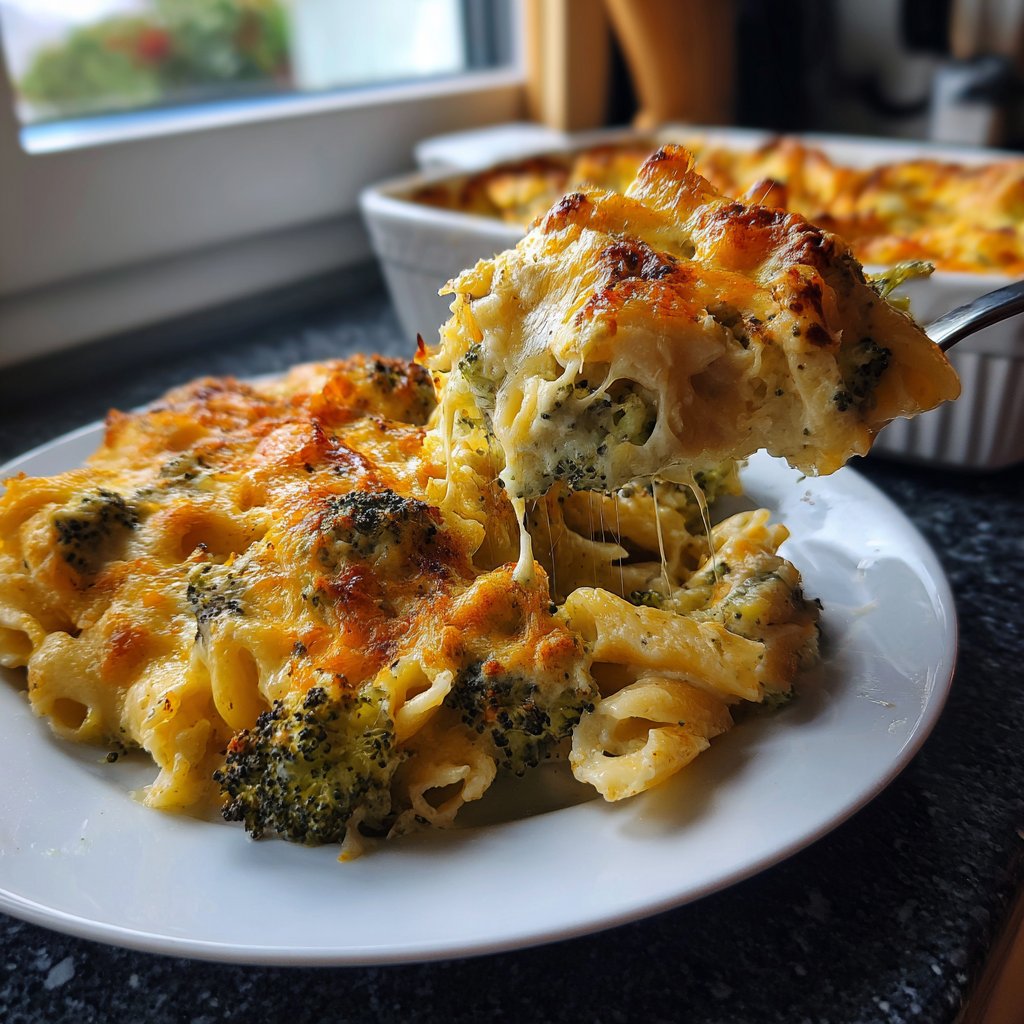 Vegetarischer Nudelauflauf mit Brokkoli