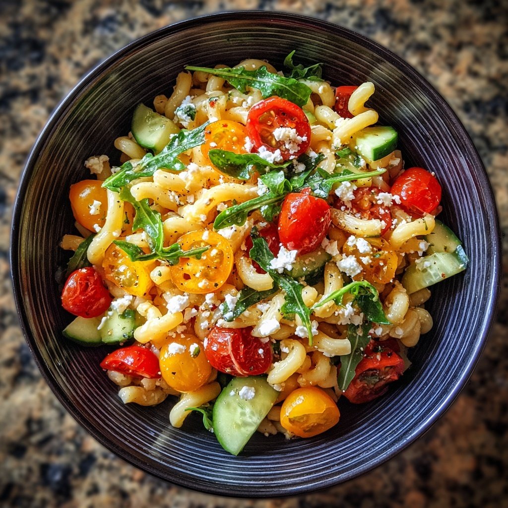 Mediterraner Nudelsalat mit Rucola