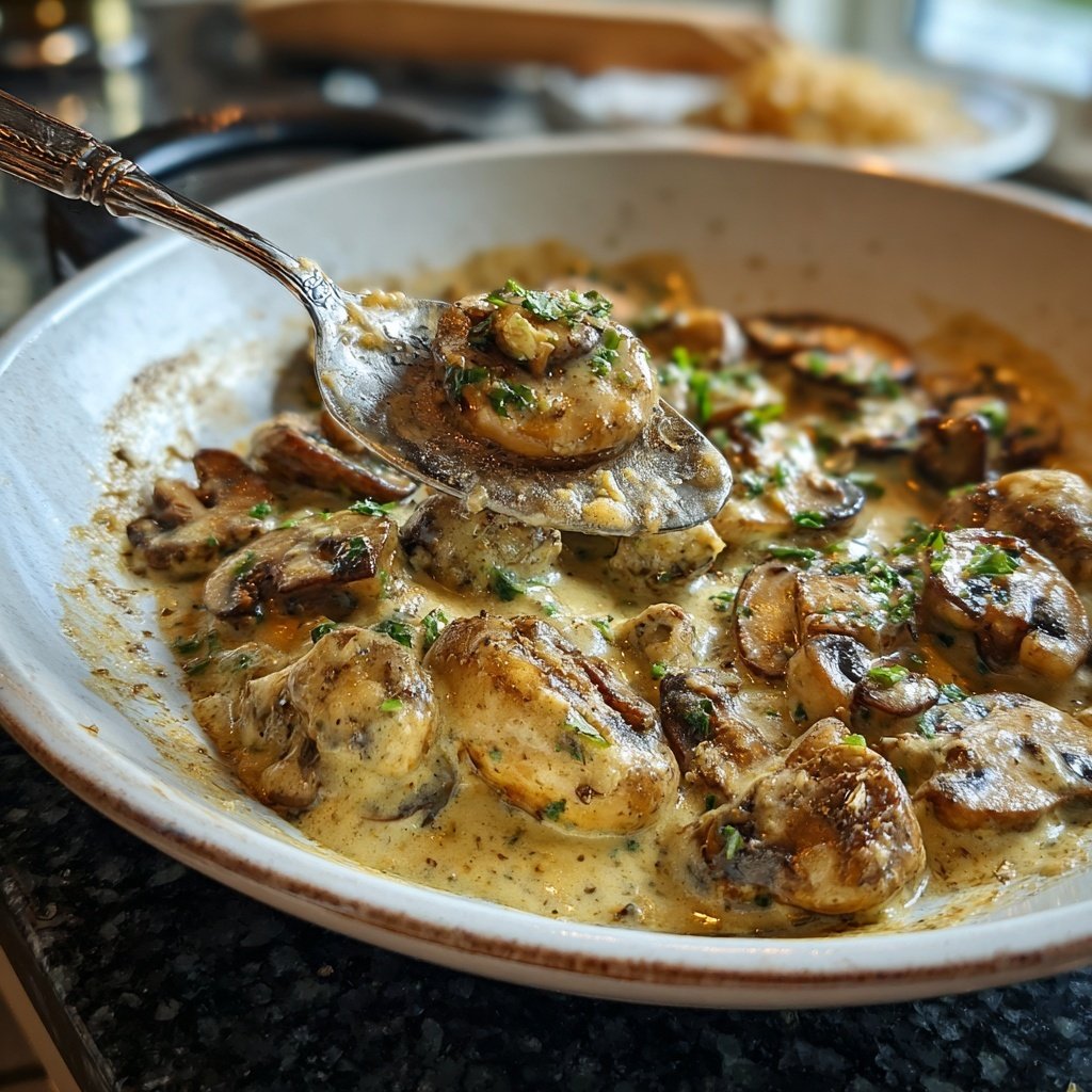 Abendessen mit cremiger Pilzpfanne
