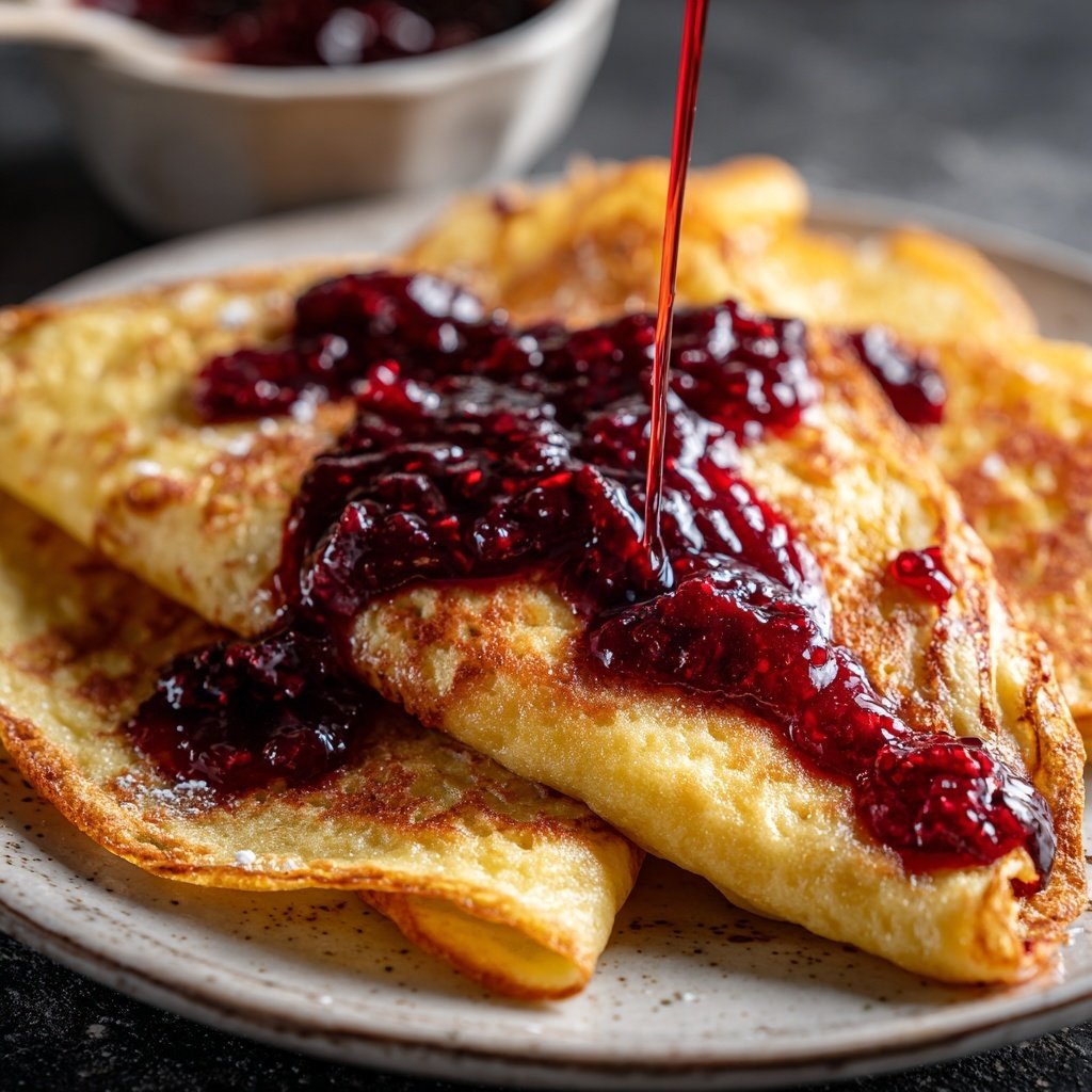 Pfannkuchen mit Himbeerkompott