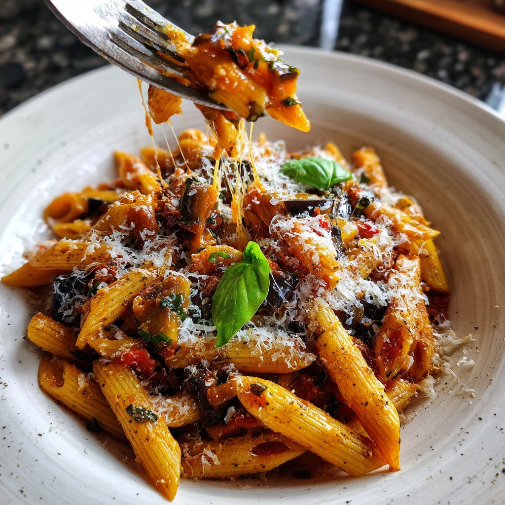 Penne mit Auberginen und Tomatensauce